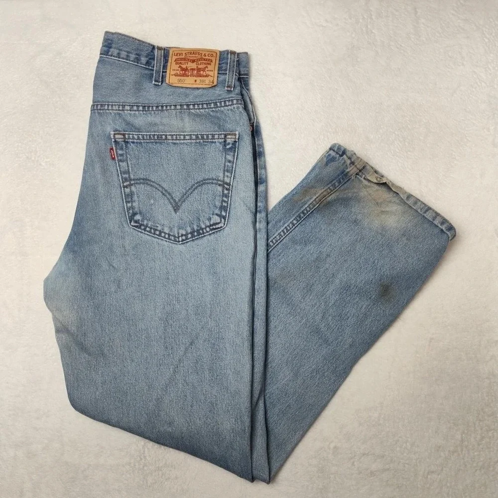 Vintage Levis 550 Jeans Mens 38x34 Blue Y2K Light Distressed‎ Straight Denim